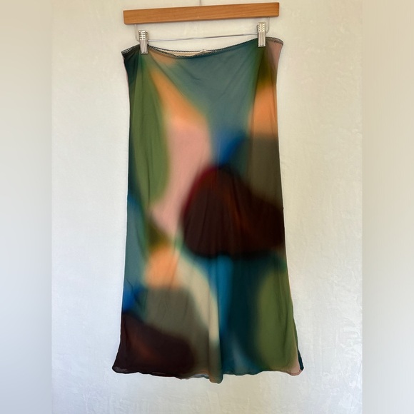 Reformation womens brown blue green y2k casual Layla Skirt Blur midi size 12 - Picture 5 of 7